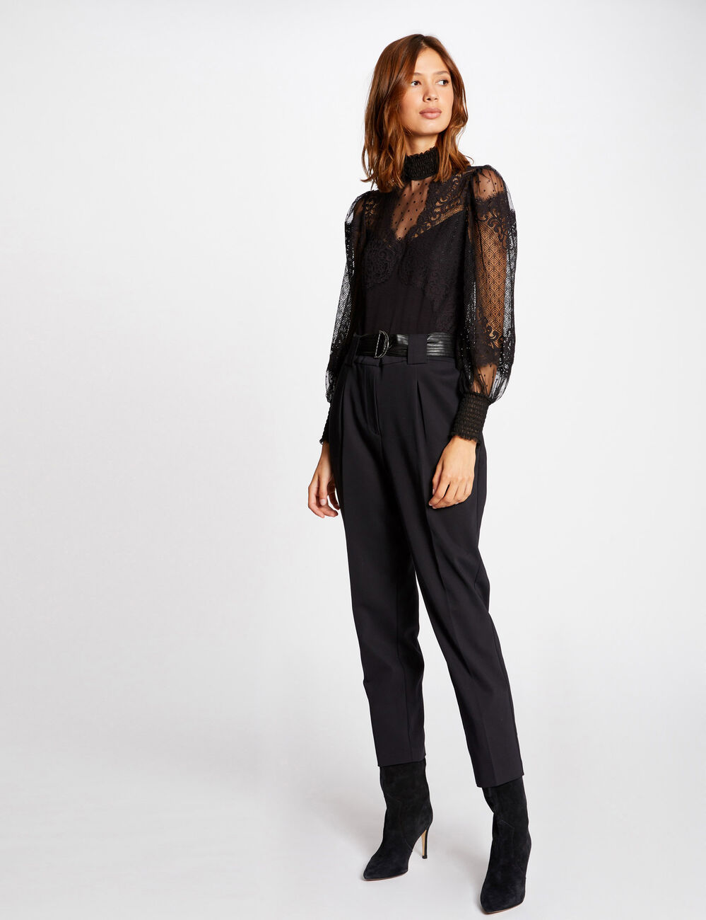 Body manches longues &agrave; dentelle noir femme