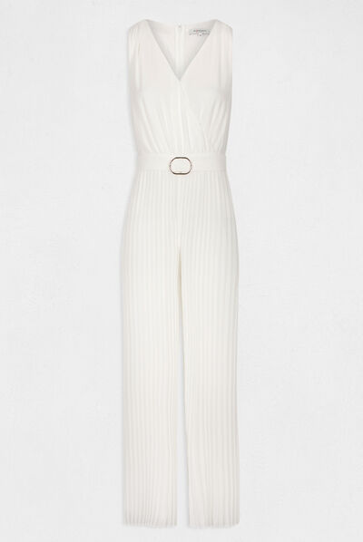 Ruimvallende jumpsuit ecru vrouw