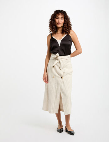 Gestreepte midi-rok beige vrouw