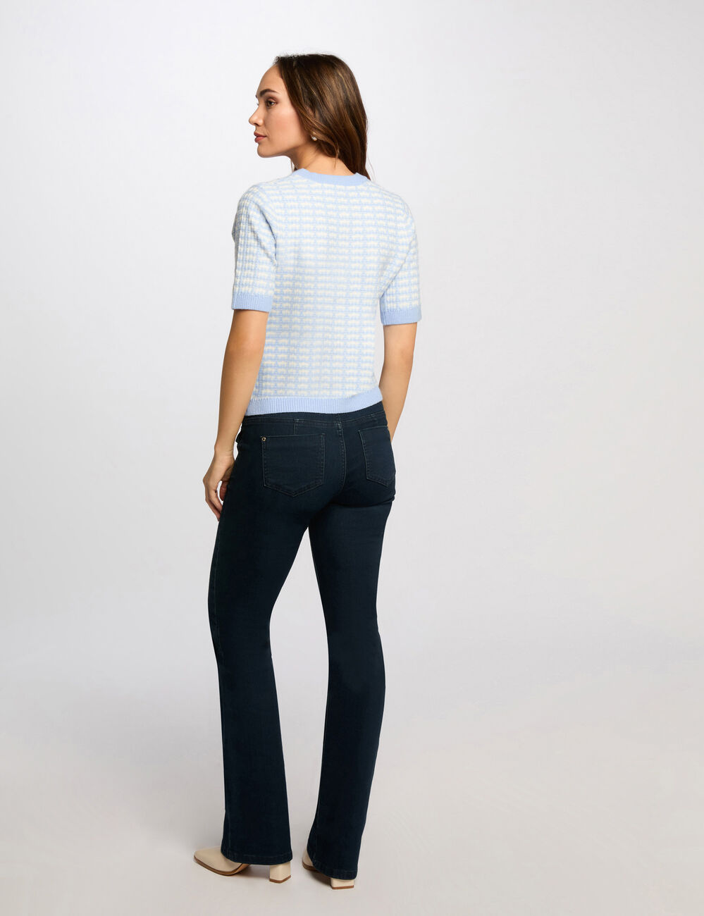 Gilet manches courtes imprim&eacute; bleu ciel femme