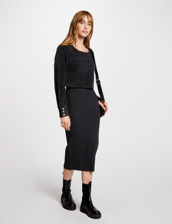 2 in 1 getailleerde midi jurk donkergrijs vrouw 2-in-1 getailleerde midi-jurk donkergrijs vrouw