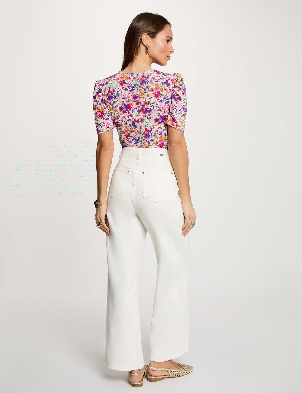 Getailleerd V-hals T-shirt meerkleurig vrouw