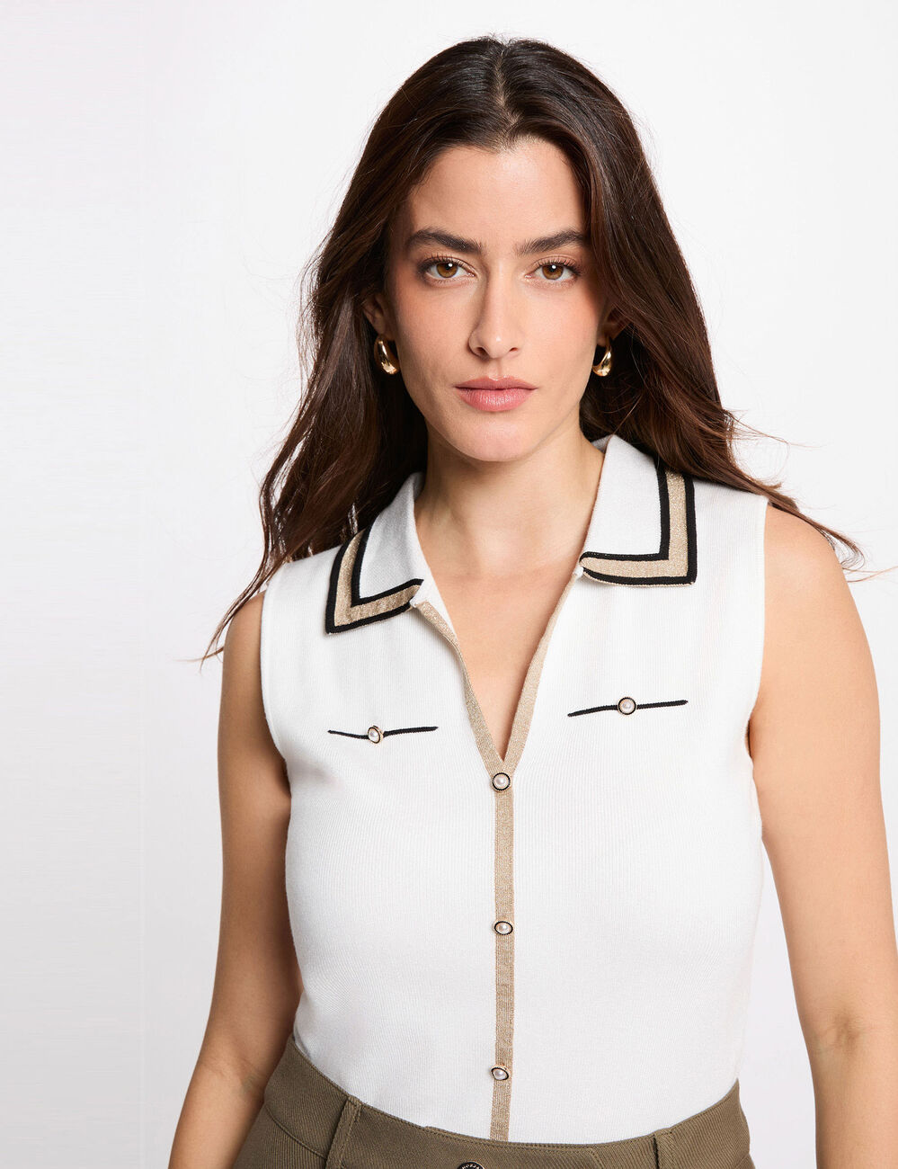 Pull sans manches ajust&eacute; blanc femme