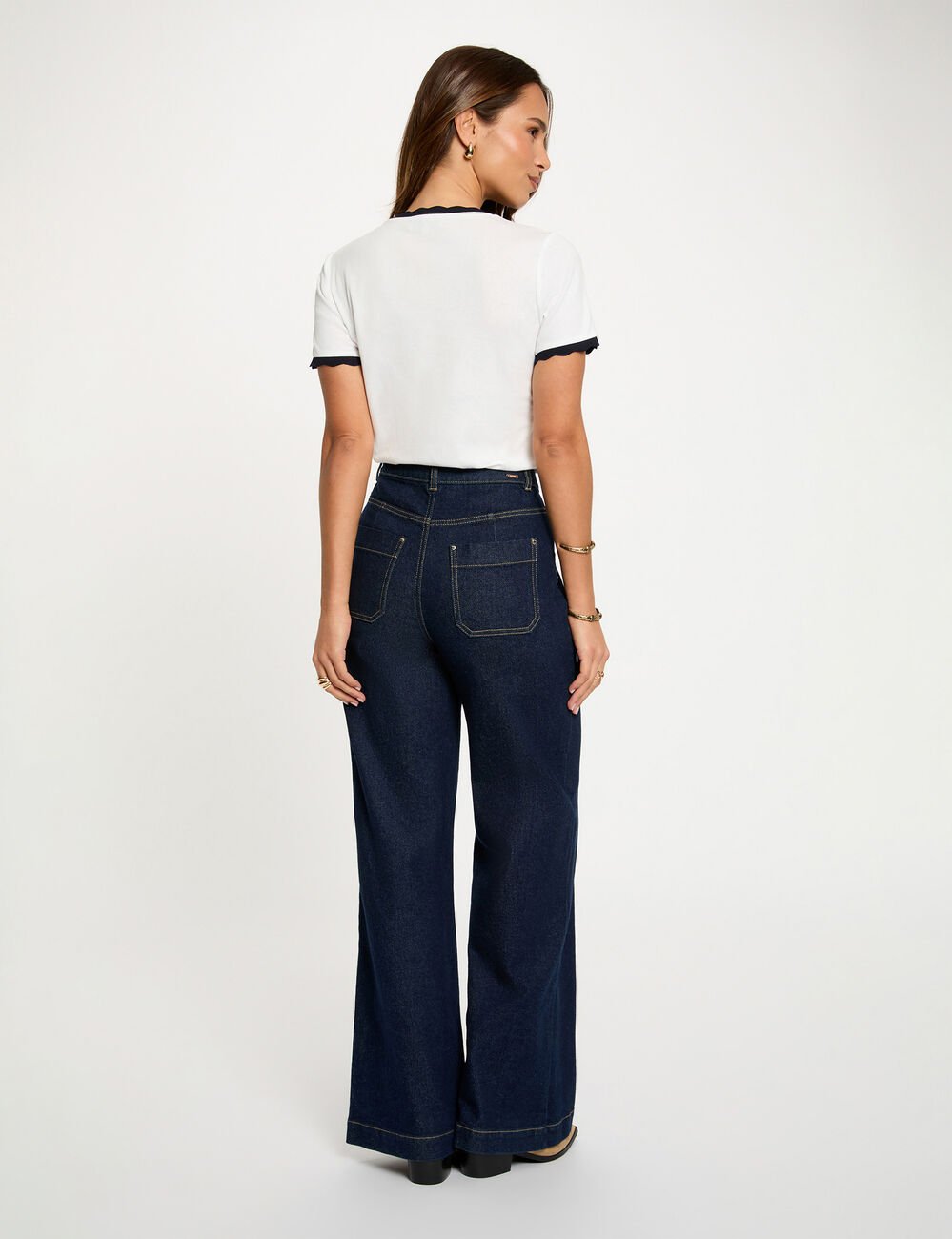 Getailleerd V-hals T-shirt helder wit vrouw