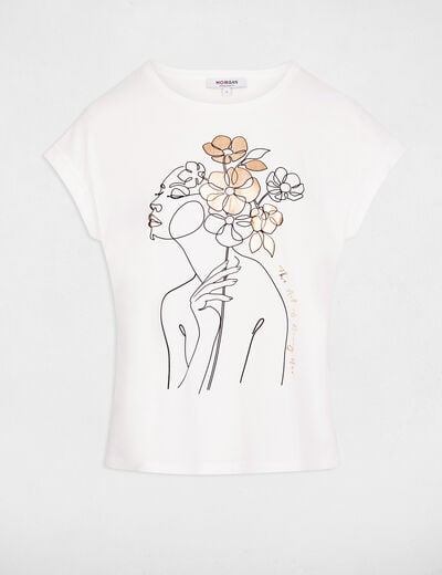 Recht T-shirt met print helder wit vrouw