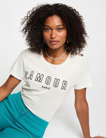 T-shirt met opschrift helder wit vrouw