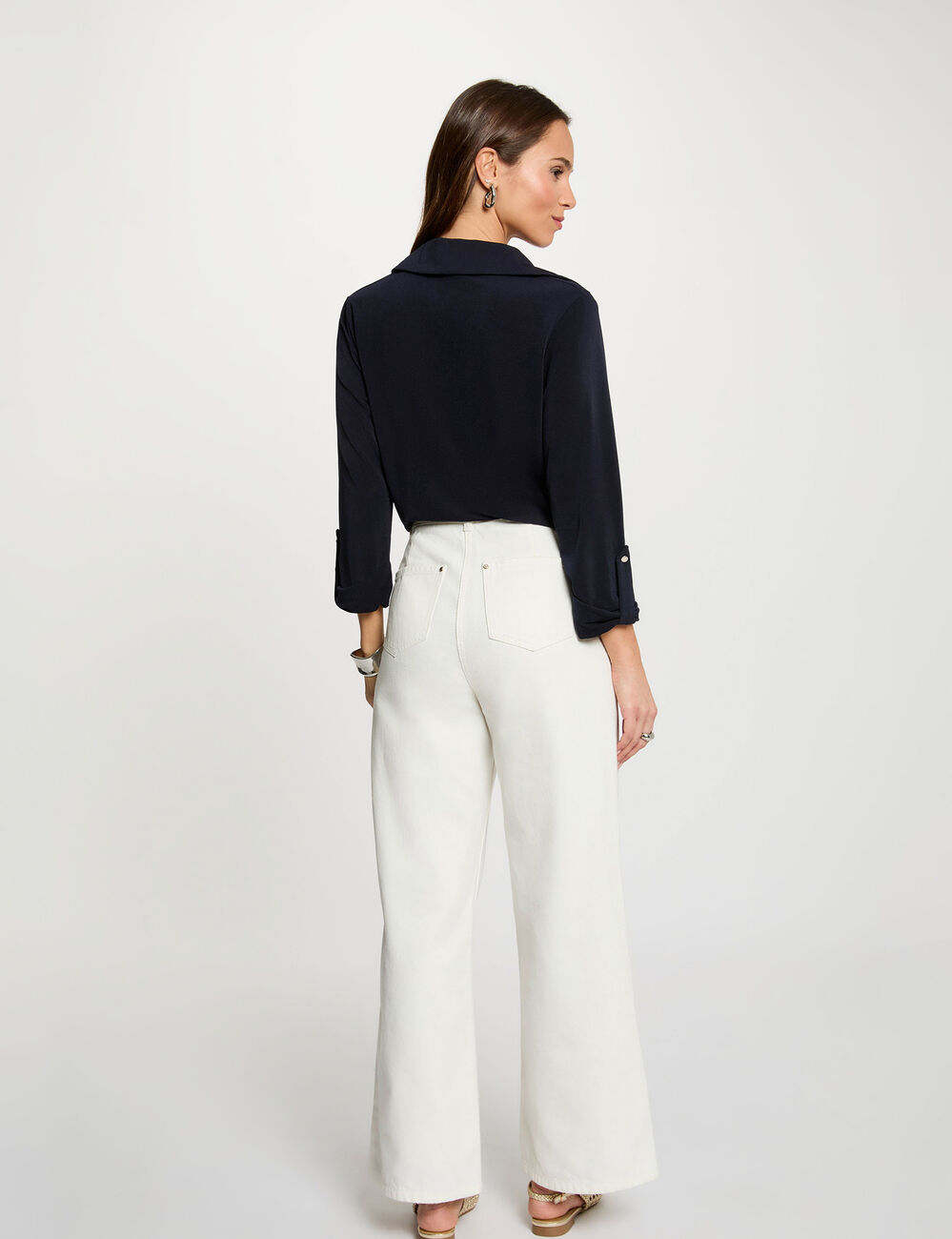 Chemise col &agrave; revers bleu marine femme