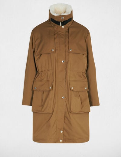Lange verstelbare parka camel vrouw
