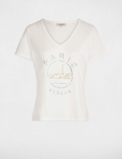 T-shirt à inscription ecru femme