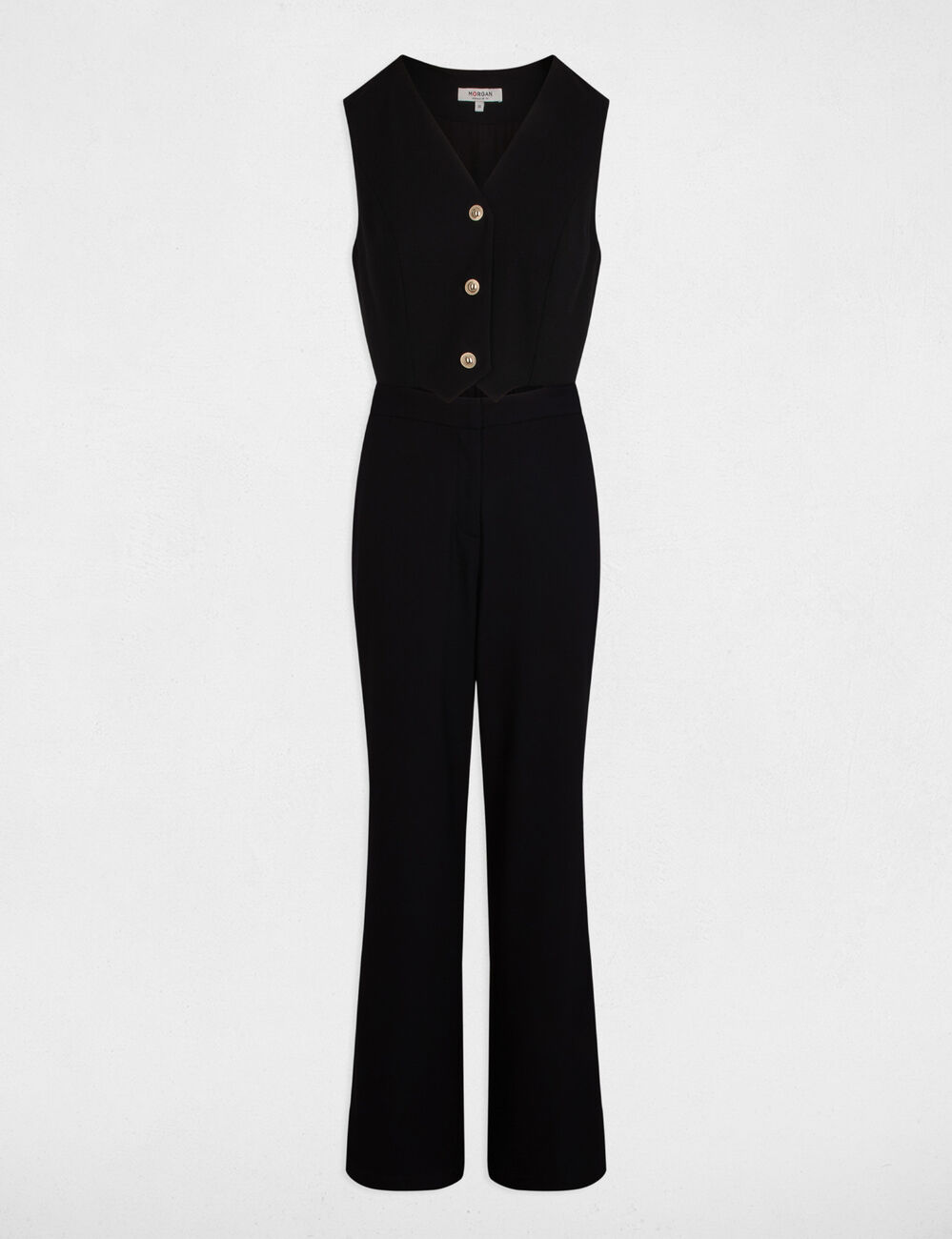 Combinaison longue col en V noir femme