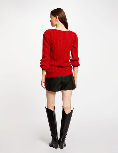Trui met lange mouwen en V-hals medium rood vrouw