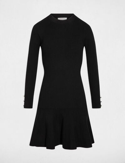 Robe courte col rond noir femme