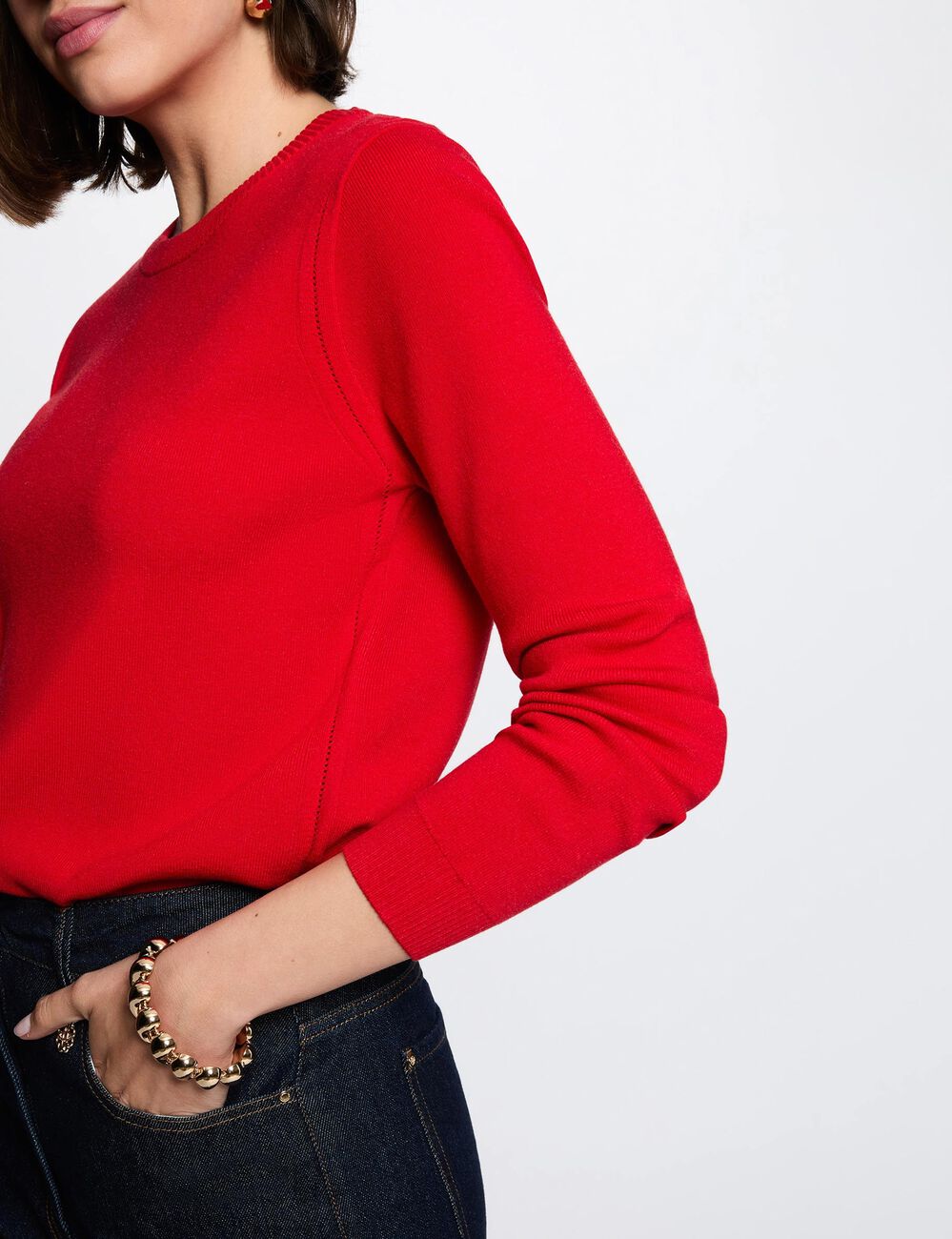 Trui met reli&euml;f breisel rood vrouw