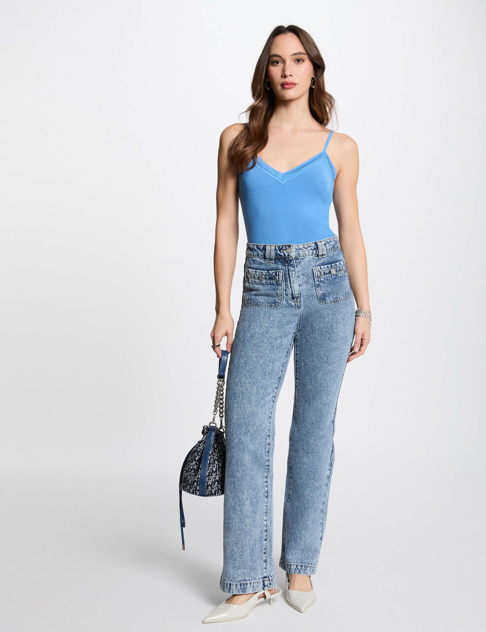 Tanktop met dunne bandjes kant bleu vrouw