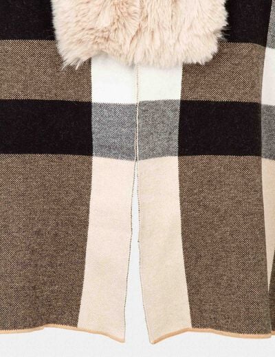 Poncho &agrave; d&eacute;tails imitation fourrure sable femme