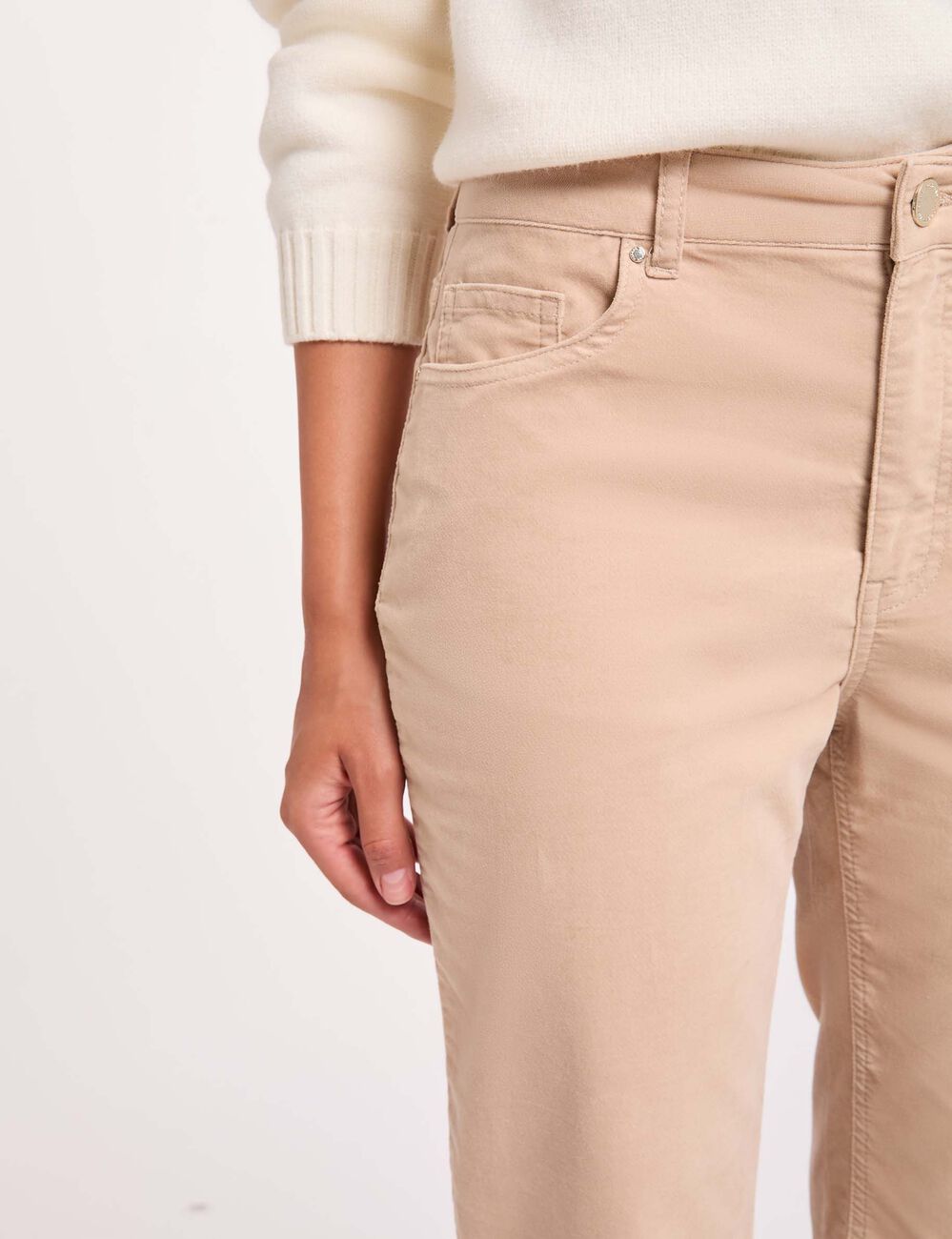 Pantalon droit taille haute ecru femme
