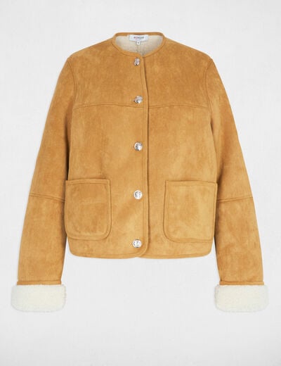 Veste courte fausse fourrure camel femme