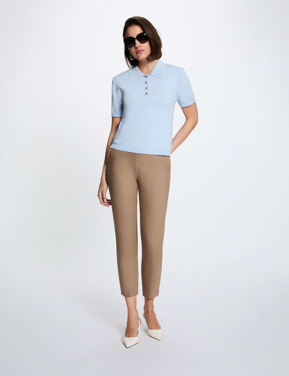 7/8 broek met ceintuur taupe vrouw