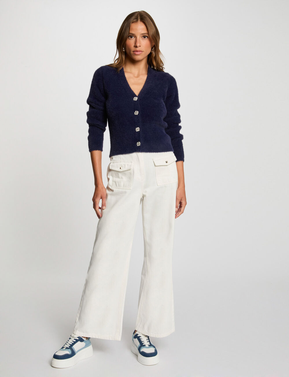 Vest met lange mouwen marineblauw vrouw