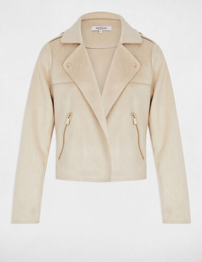 Blouson court suédine marron cognac femme
