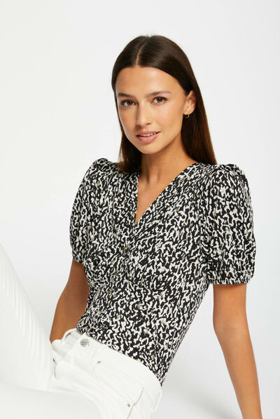T-shirt met knopen en dierenprint meerkleurig vrouw