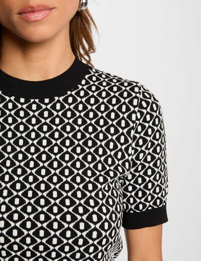 Pull col rond imprimé noir femme