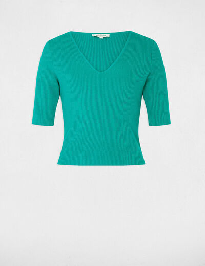 V-hals trui turkooisblauw vrouw