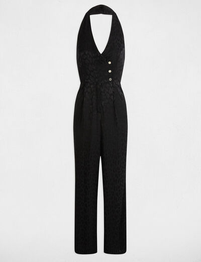 Lange jumpsuit met V-hals zwart vrouw