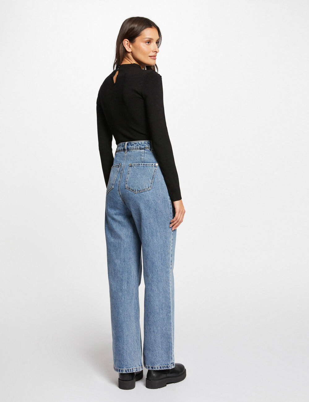 Pull col montant &agrave; dentelle noir femme