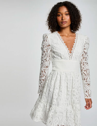 Robe courte &eacute;vas&eacute;e dentelle blanc femme