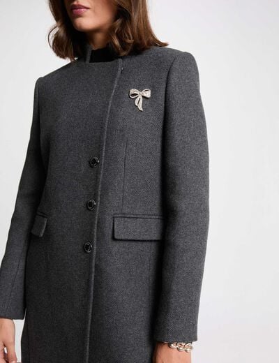 manteau cintre bouclette gris fonce femme Manteau cintré bouclette gris foncé femme