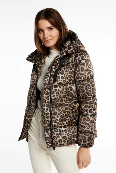 Doudoune à capuche imprimé léopard multico femme