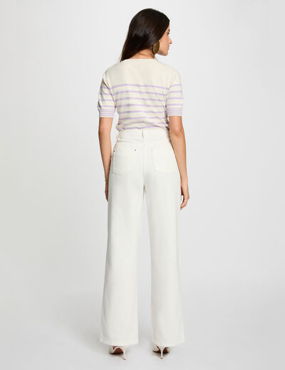 Pull manches courtes rayé ivoire femme