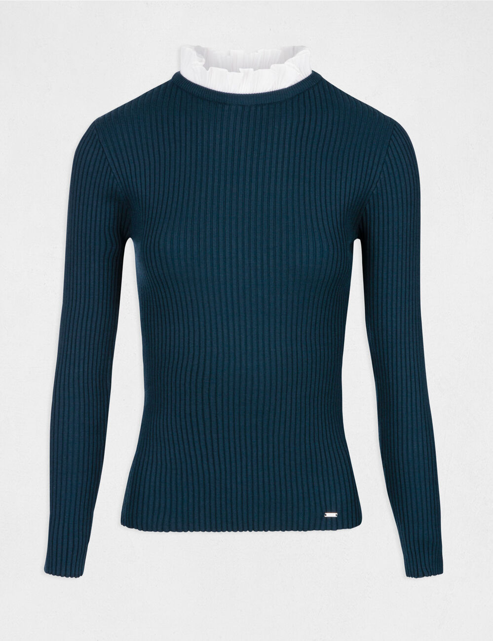 Pull manches longues col fronc&eacute; vert fonc&eacute; femme