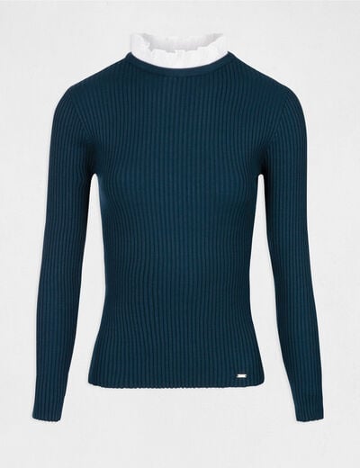 Pull manches longues col fronc&eacute; vert fonc&eacute; femme