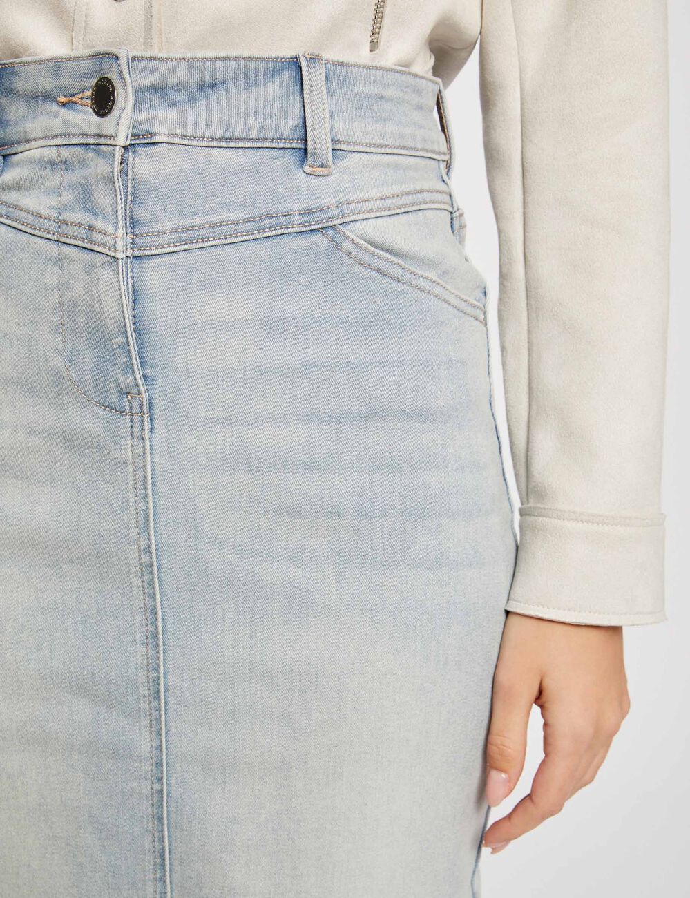 Jupe longueur genou en jean jean bleached femme