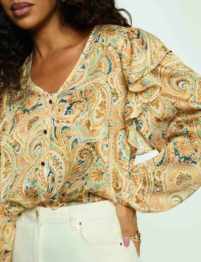 Chemise ajust&eacute;e col v multicolore femme