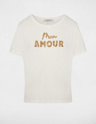 T-shirt met pailletten helder wit vrouw