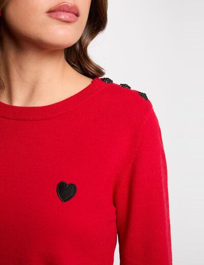Trui met ronde hals en knopen rood vrouw