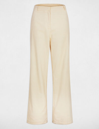 Pantalon large velours ecru femme