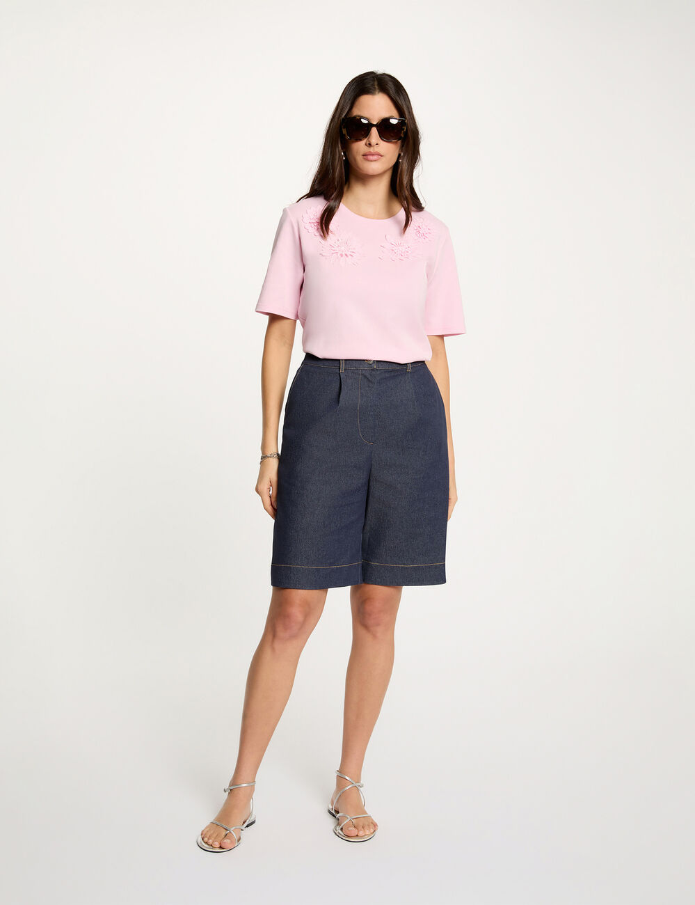 Wijde denim short ruw denim vrouw