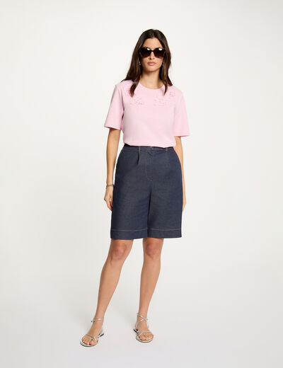 Wijde denim short ruw denim vrouw