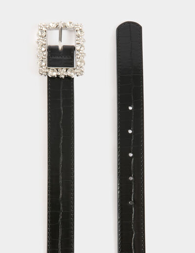 Ceinture croco boucle strass noir femme
