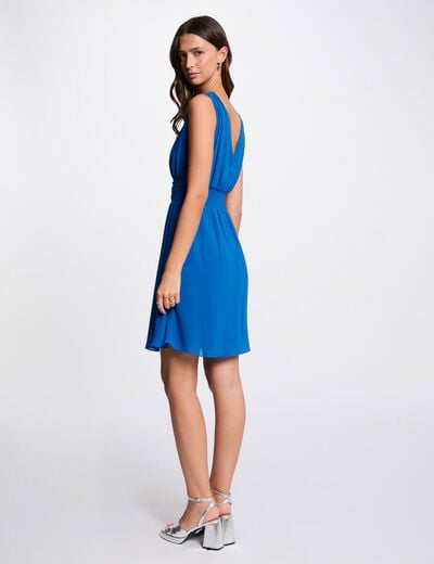 Korte vloeiende uitlopende jurk bleu electrique vrouw