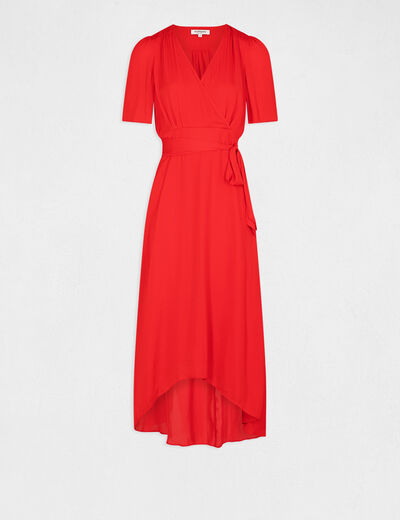 Asymmetrische rechte lange jurk rood vrouw