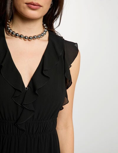 Robe longue col v noir femme