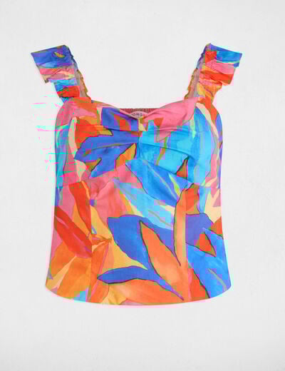 Top imprimé volants multicolore femme