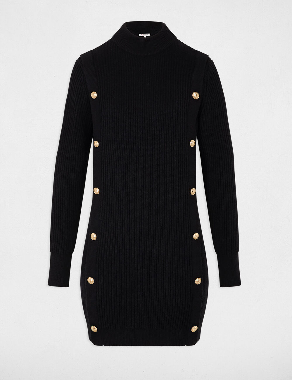 Robe courte col rond noir femme