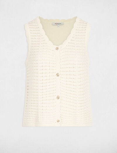 Gilet ajouré sans manches ivoire femme