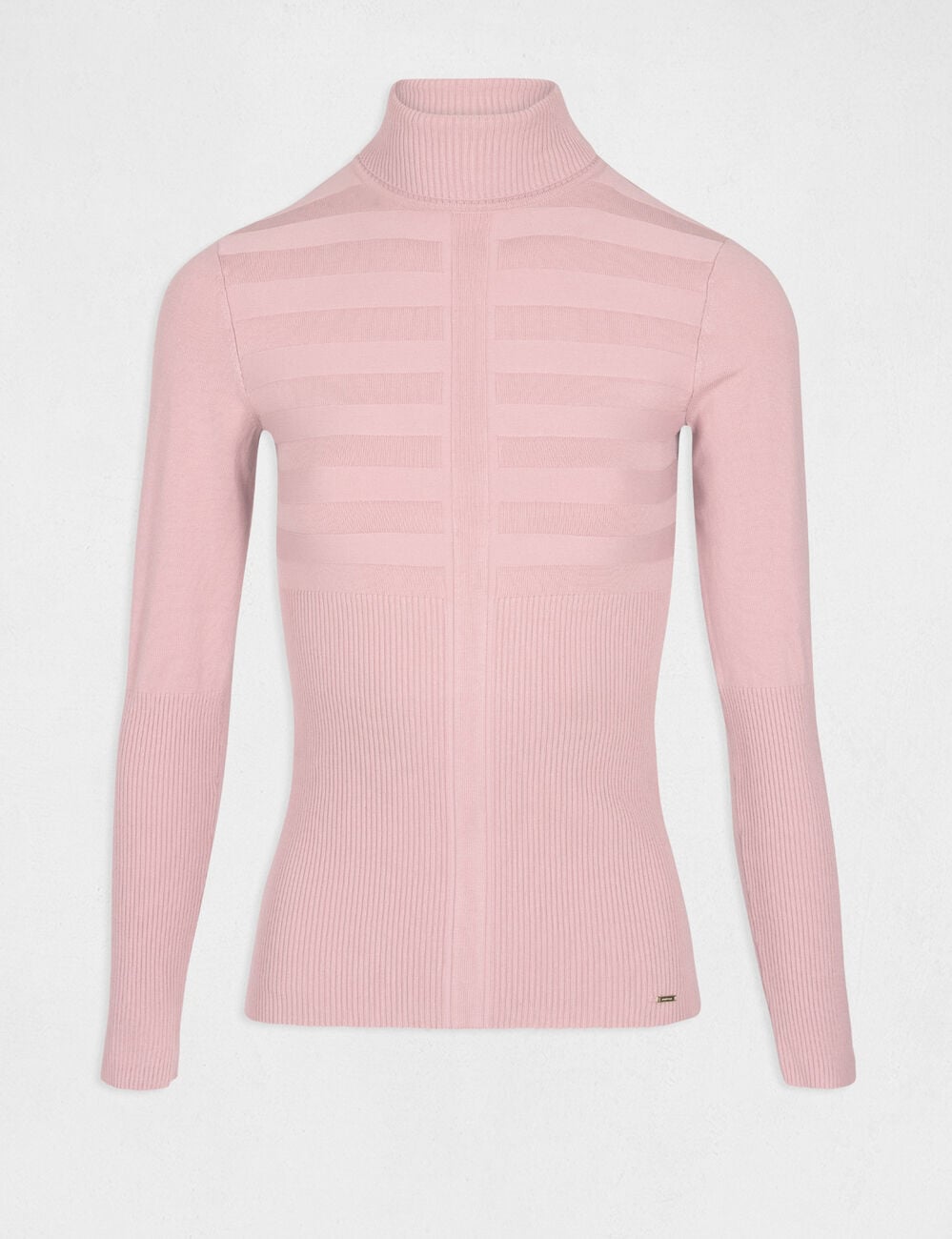 Pull col roul&eacute; ajust&eacute; rose clair femme